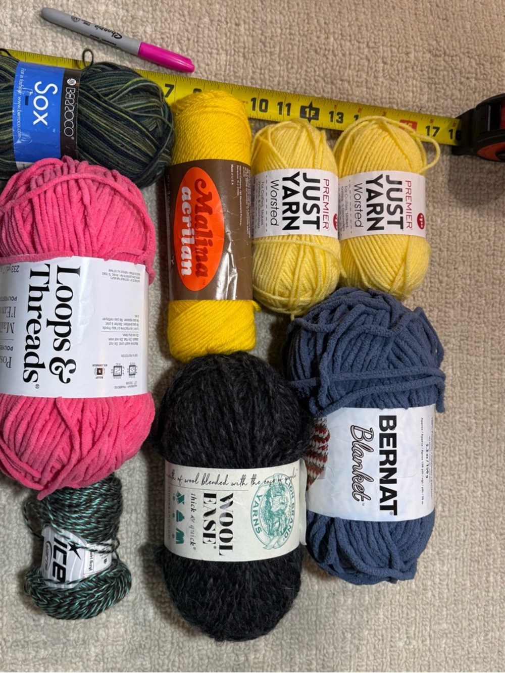 2 Lb Yarn Destash Lot Various Brands, Weights, Colors, Vintage and Modern